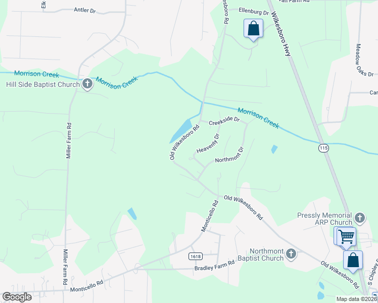 map of restaurants, bars, coffee shops, grocery stores, and more near 123 Heavenly Drive in Statesville