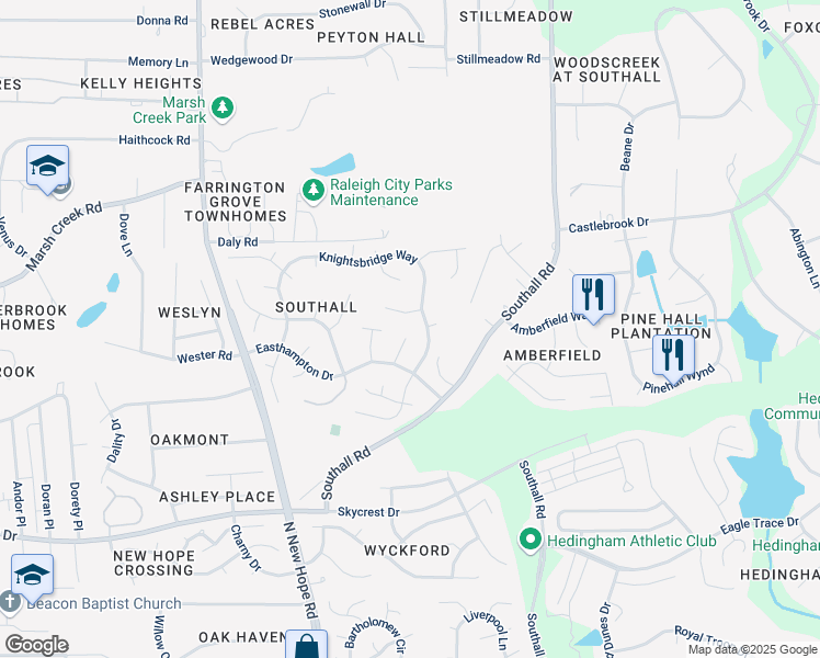 map of restaurants, bars, coffee shops, grocery stores, and more near 2524 Holbrook Court in Raleigh