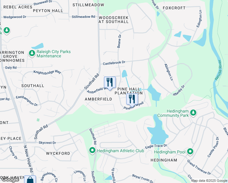 map of restaurants, bars, coffee shops, grocery stores, and more near 3104 Bellenden Place in Raleigh