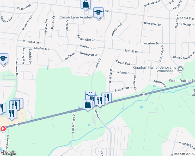 map of restaurants, bars, coffee shops, grocery stores, and more near 1709 Cason Lane in Murfreesboro
