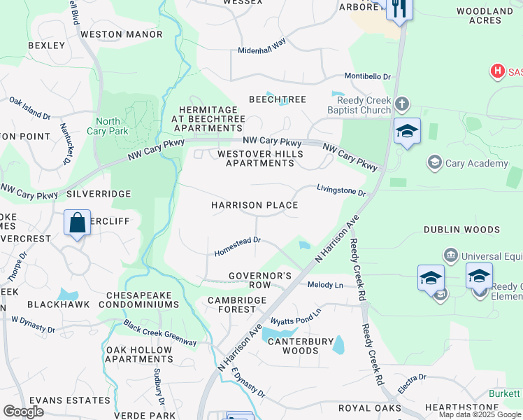 map of restaurants, bars, coffee shops, grocery stores, and more near 210 Livingstone Drive in Cary