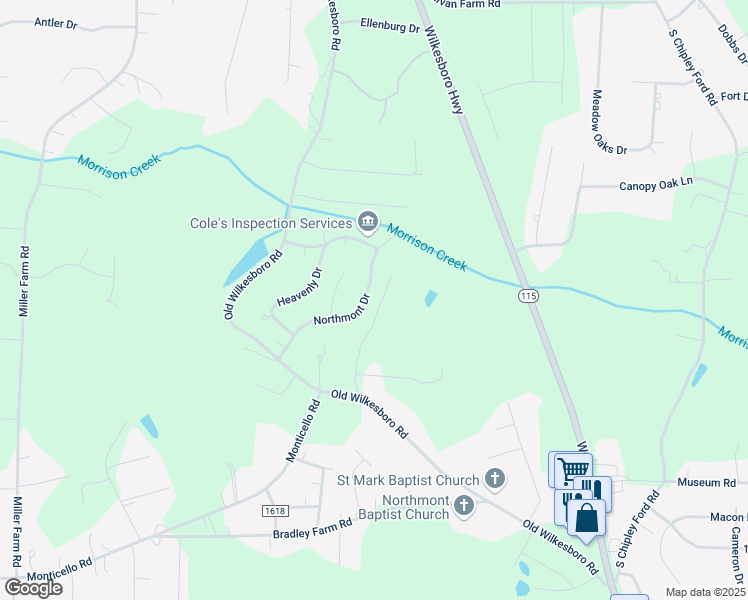map of restaurants, bars, coffee shops, grocery stores, and more near 164 Northmont Drive in Statesville