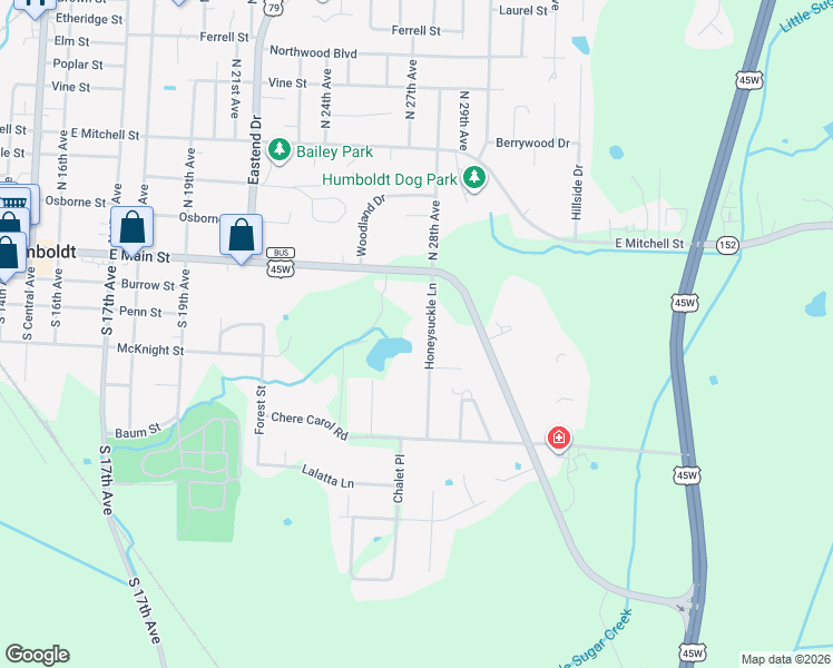 map of restaurants, bars, coffee shops, grocery stores, and more near 275 Honeysuckle Lane in Humboldt