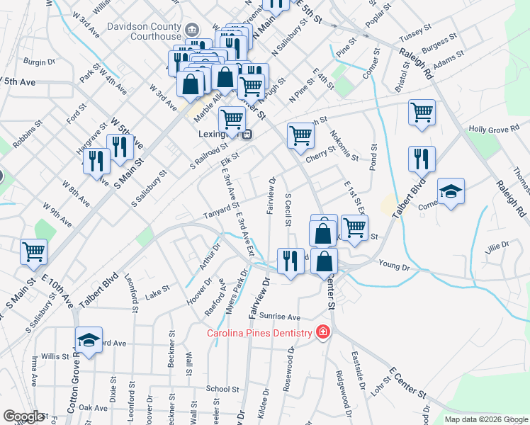 map of restaurants, bars, coffee shops, grocery stores, and more near 219 Fairview Drive in Lexington