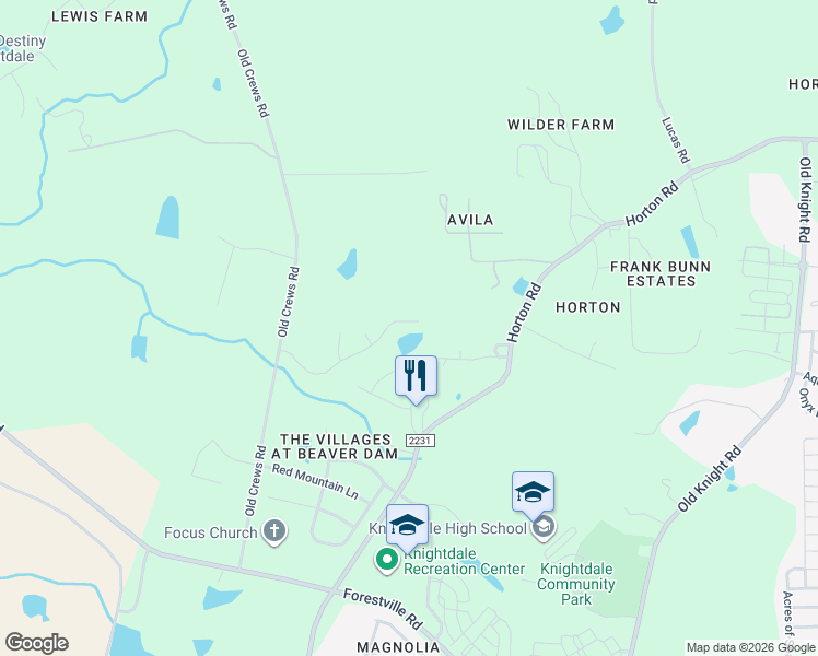 map of restaurants, bars, coffee shops, grocery stores, and more near 614 Mount Carmel Road in Knightdale