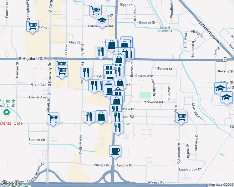 map of restaurants, bars, coffee shops, grocery stores, and more near 2212 Stadium Boulevard in Jonesboro