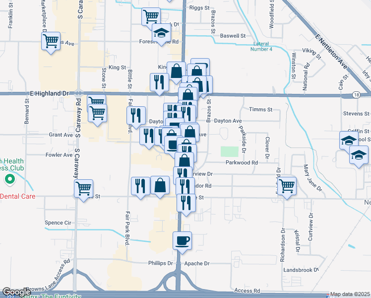 map of restaurants, bars, coffee shops, grocery stores, and more near 2212 Stadium Boulevard in Jonesboro