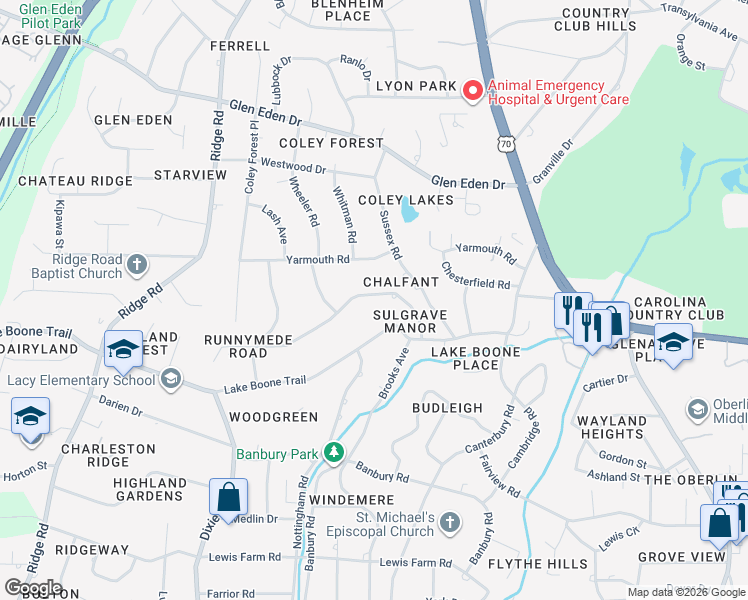 map of restaurants, bars, coffee shops, grocery stores, and more near 713 Runnymede Road in Raleigh
