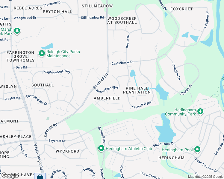 map of restaurants, bars, coffee shops, grocery stores, and more near 5108 Amberfield Way in Raleigh