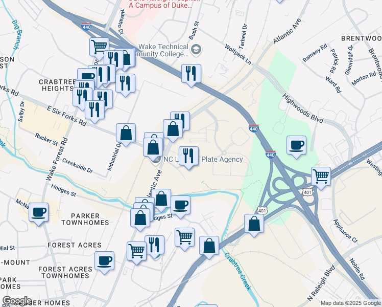 map of restaurants, bars, coffee shops, grocery stores, and more near 2631 Oldgate Drive in Raleigh