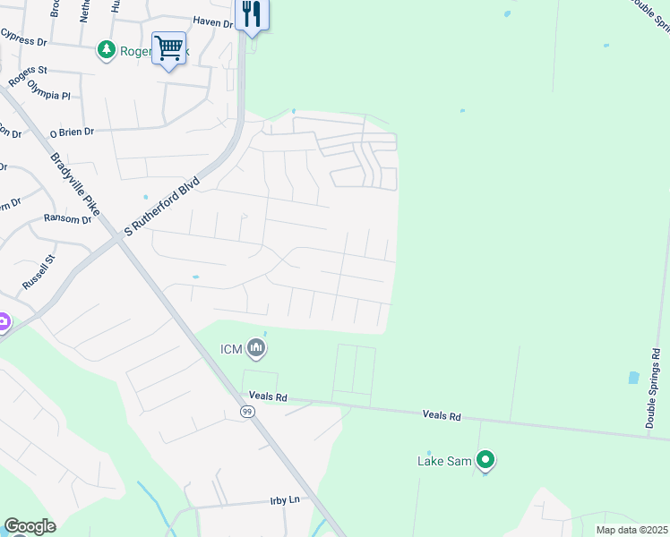 map of restaurants, bars, coffee shops, grocery stores, and more near 2621 Calais Court in Murfreesboro