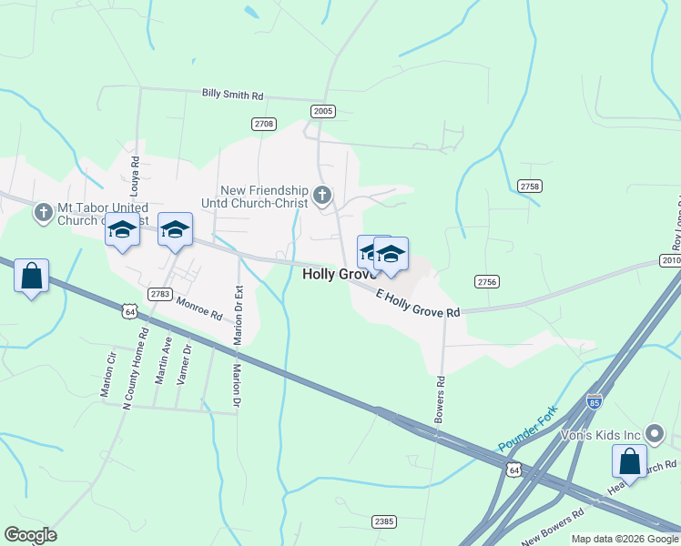 map of restaurants, bars, coffee shops, grocery stores, and more near in Holly Grove