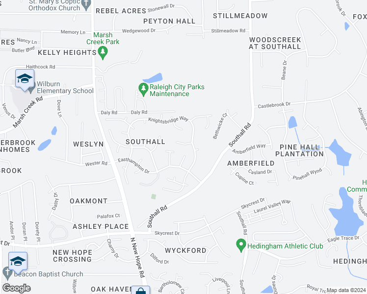 map of restaurants, bars, coffee shops, grocery stores, and more near 4620 Fisk Court in Raleigh