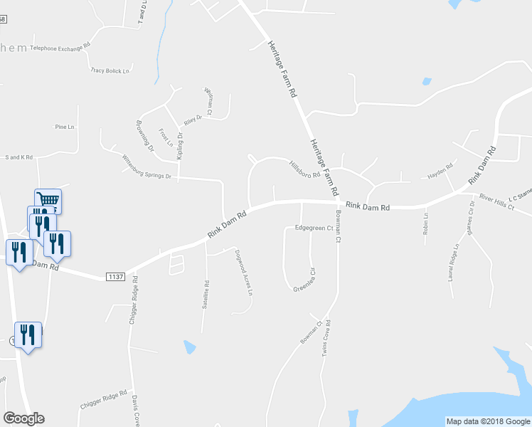 map of restaurants, bars, coffee shops, grocery stores, and more near 1148 Rink Dam Road in Township of Taylorsville