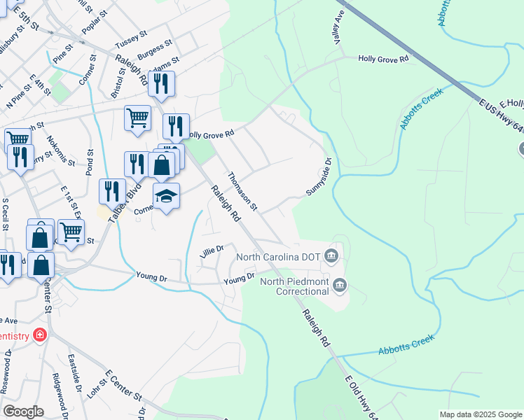map of restaurants, bars, coffee shops, grocery stores, and more near 1225 Thomason Street in Lexington