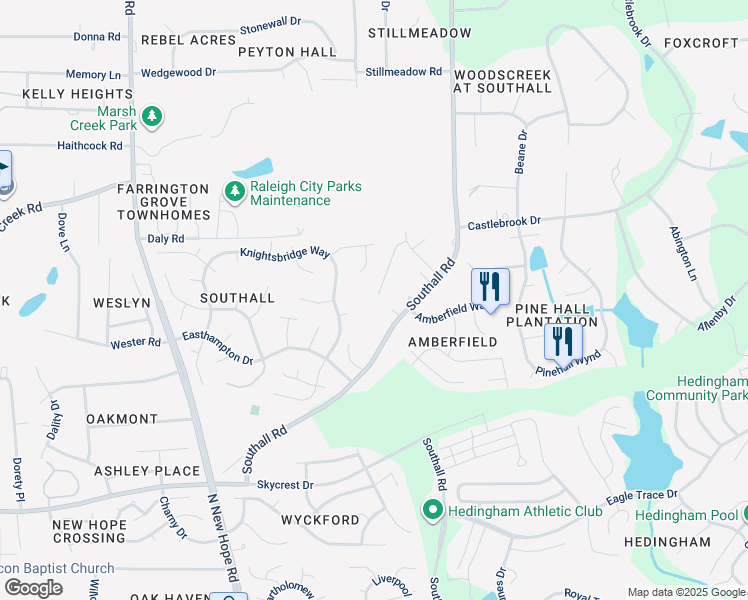 map of restaurants, bars, coffee shops, grocery stores, and more near 3000 Bethwicke Court in Raleigh