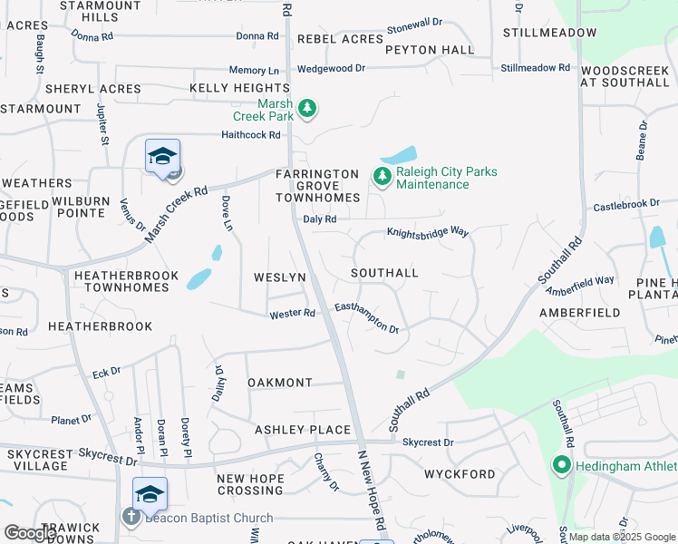 map of restaurants, bars, coffee shops, grocery stores, and more near 4233 Birmingham Way in Raleigh