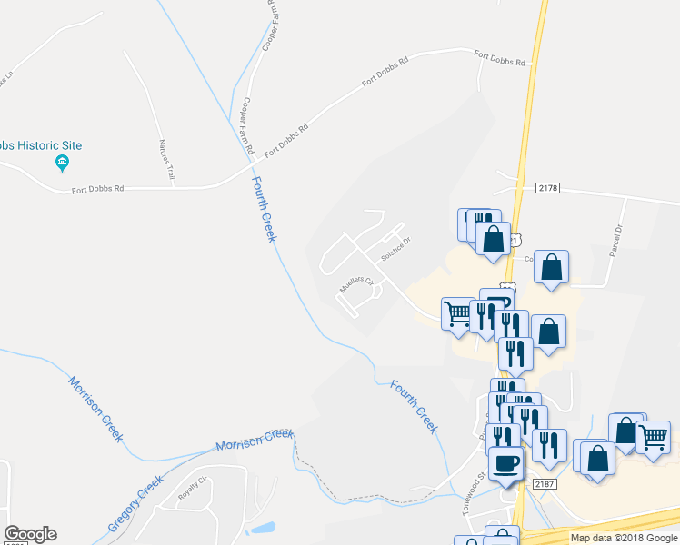 map of restaurants, bars, coffee shops, grocery stores, and more near 123 Vermillion Loop in Statesville