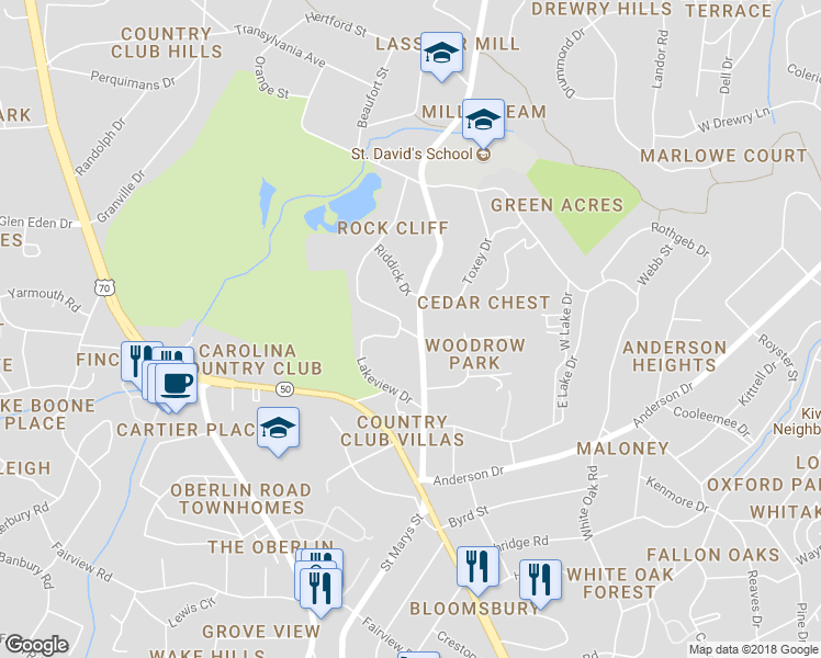 map of restaurants, bars, coffee shops, grocery stores, and more near 2646 Saint Marys Street in Raleigh