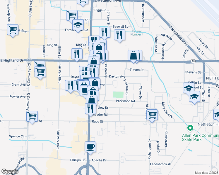 map of restaurants, bars, coffee shops, grocery stores, and more near 3106 Sun Avenue in Jonesboro