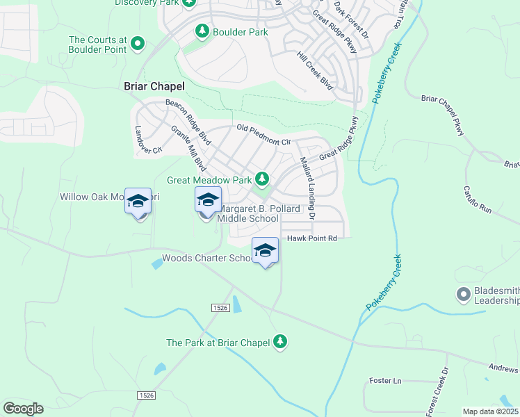 map of restaurants, bars, coffee shops, grocery stores, and more near 2388 Great Ridge Parkway in Chapel Hill