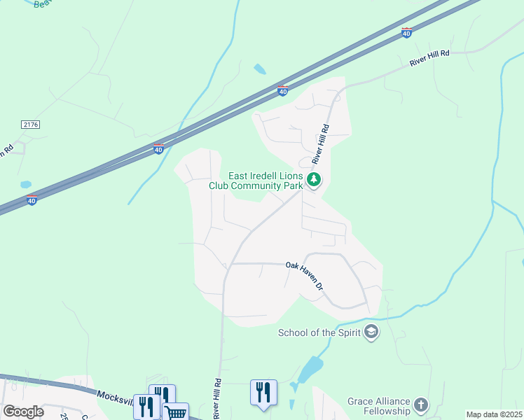 map of restaurants, bars, coffee shops, grocery stores, and more near 293 River Hill Road in Statesville