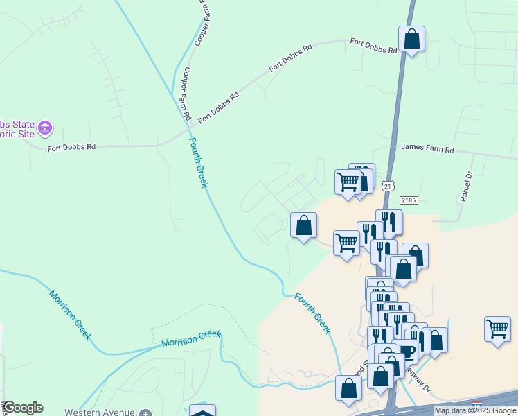 map of restaurants, bars, coffee shops, grocery stores, and more near 119 Vermillion Loop in Statesville