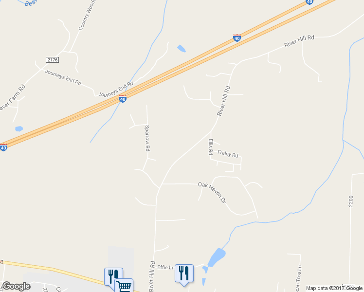map of restaurants, bars, coffee shops, grocery stores, and more near 293 River Hill Road in Statesville