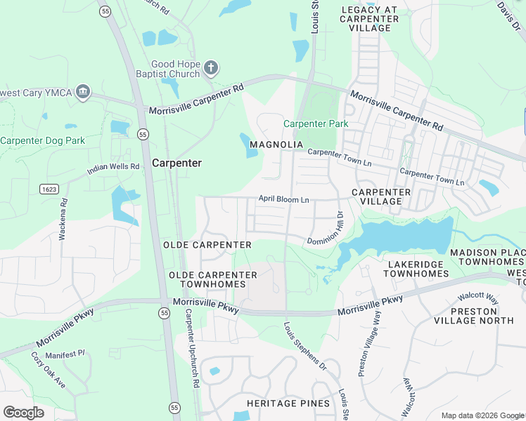 map of restaurants, bars, coffee shops, grocery stores, and more near 413 April Bloom Lane in Cary