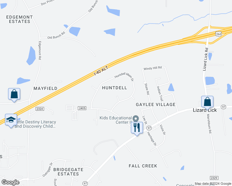map of restaurants, bars, coffee shops, grocery stores, and more near 7310 Bowsprit Court in Wendell