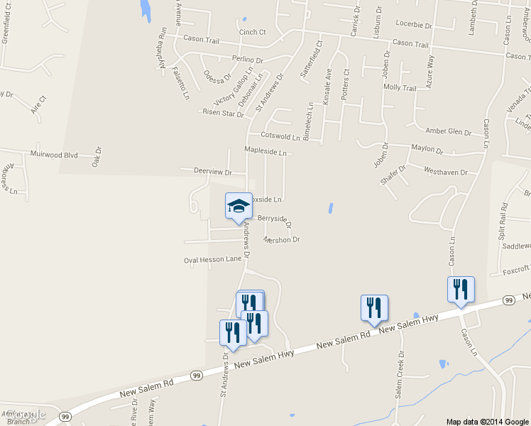 map of restaurants, bars, coffee shops, grocery stores, and more near 3366 Berryside Drive in Murfreesboro