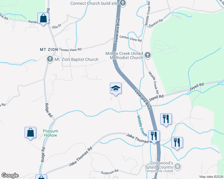 map of restaurants, bars, coffee shops, grocery stores, and more near 1024 Charlotte's Court in Pigeon Forge