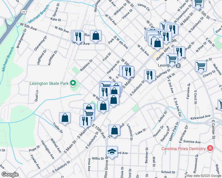 map of restaurants, bars, coffee shops, grocery stores, and more near 751 South State Street in Lexington