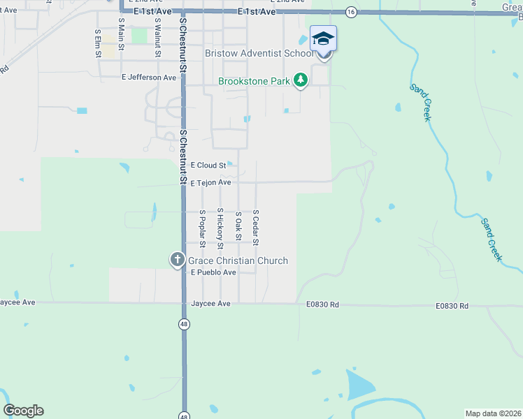 map of restaurants, bars, coffee shops, grocery stores, and more near 1421 South Cedar Street in Bristow