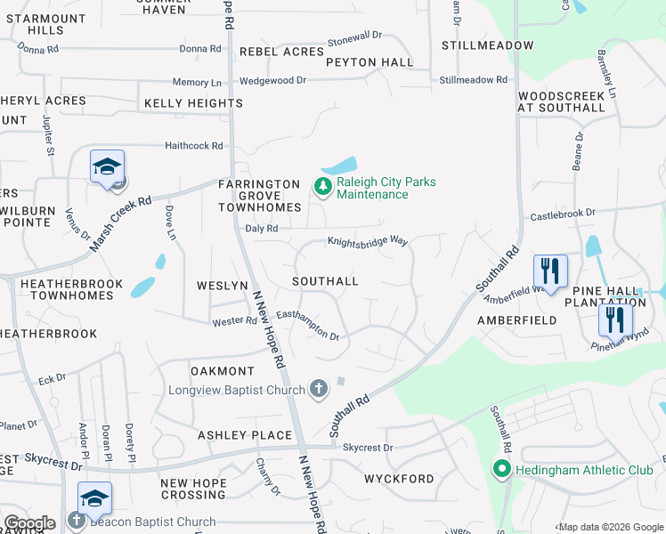 map of restaurants, bars, coffee shops, grocery stores, and more near 2716 Rockbridge Court in Raleigh