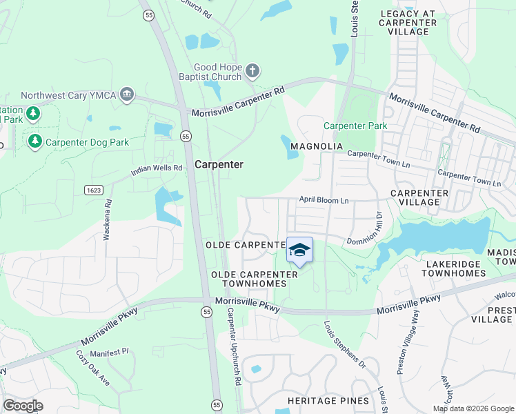 map of restaurants, bars, coffee shops, grocery stores, and more near 104 Olde Alphe Circle in Cary