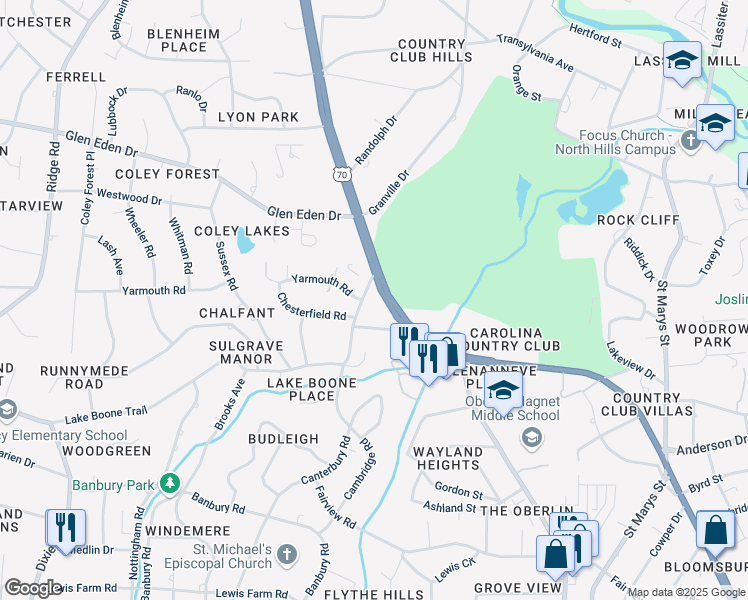 map of restaurants, bars, coffee shops, grocery stores, and more near 2717 Glenwood Avenue in Raleigh
