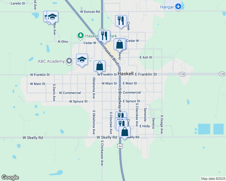 map of restaurants, bars, coffee shops, grocery stores, and more near 101 West Commercial in Haskell