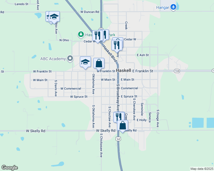 map of restaurants, bars, coffee shops, grocery stores, and more near 101 West Commercial in Haskell