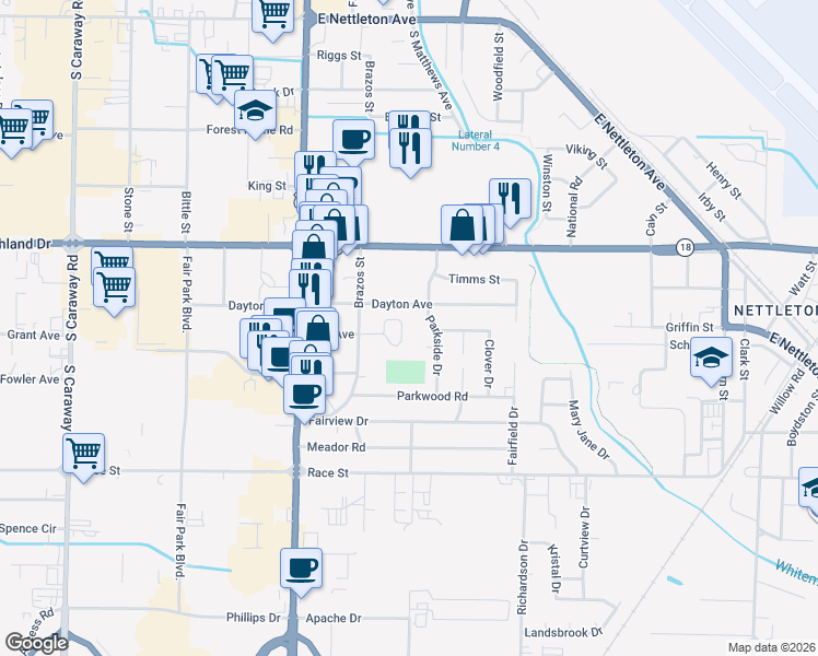 map of restaurants, bars, coffee shops, grocery stores, and more near 2114 Sun Circle in Jonesboro