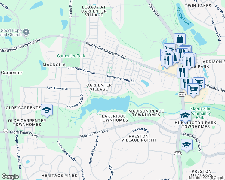 map of restaurants, bars, coffee shops, grocery stores, and more near 118 Laurel Wreath Lane in Cary
