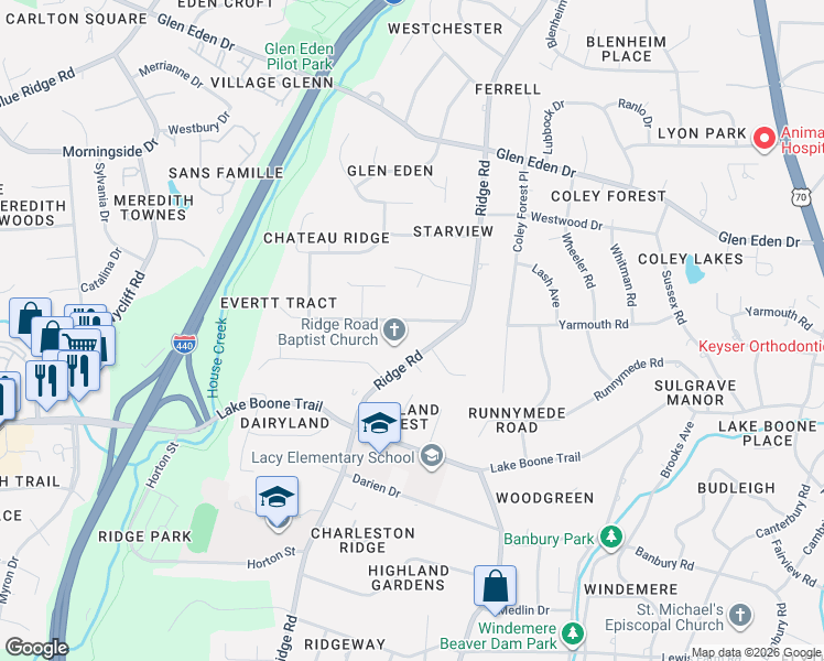 map of restaurants, bars, coffee shops, grocery stores, and more near 3309 Hampton Road in Raleigh