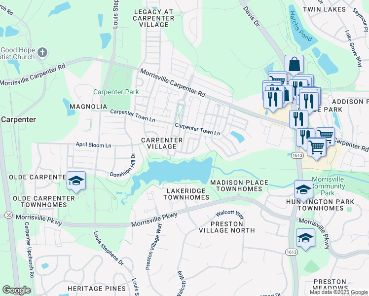 map of restaurants, bars, coffee shops, grocery stores, and more near 118 Laurel Wreath Lane in Cary