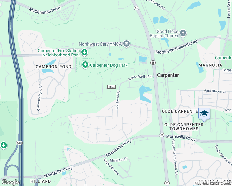 map of restaurants, bars, coffee shops, grocery stores, and more near 505 Parkhurst Place in Cary