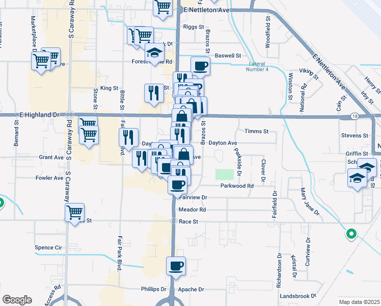 map of restaurants, bars, coffee shops, grocery stores, and more near 3012 Sun Avenue in Jonesboro