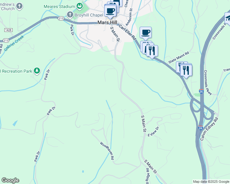 map of restaurants, bars, coffee shops, grocery stores, and more near 22 Duck Drive in Mars Hill