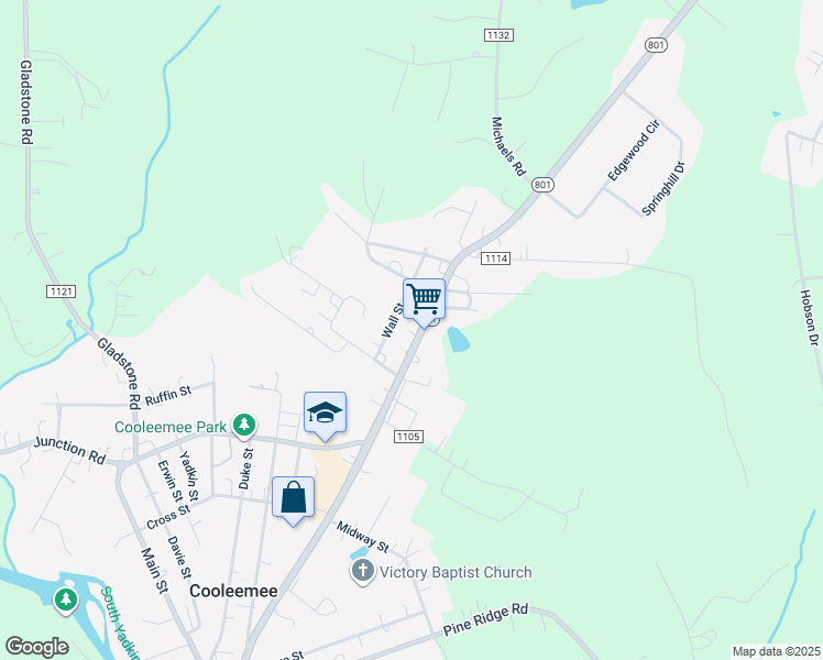map of restaurants, bars, coffee shops, grocery stores, and more near 7646 North Carolina 801 in Mocksville