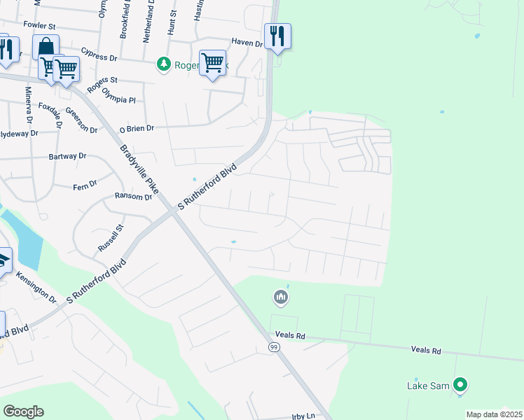 map of restaurants, bars, coffee shops, grocery stores, and more near 2411 Floyd Avenue in Murfreesboro
