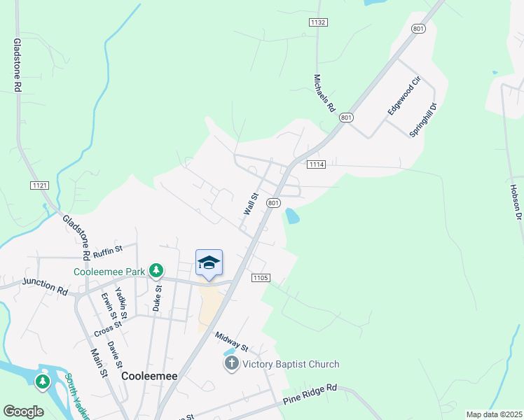 map of restaurants, bars, coffee shops, grocery stores, and more near 7646 North Carolina 801 in Mocksville