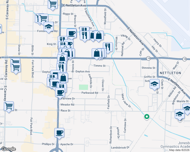 map of restaurants, bars, coffee shops, grocery stores, and more near 3306 Sun Avenue in Jonesboro